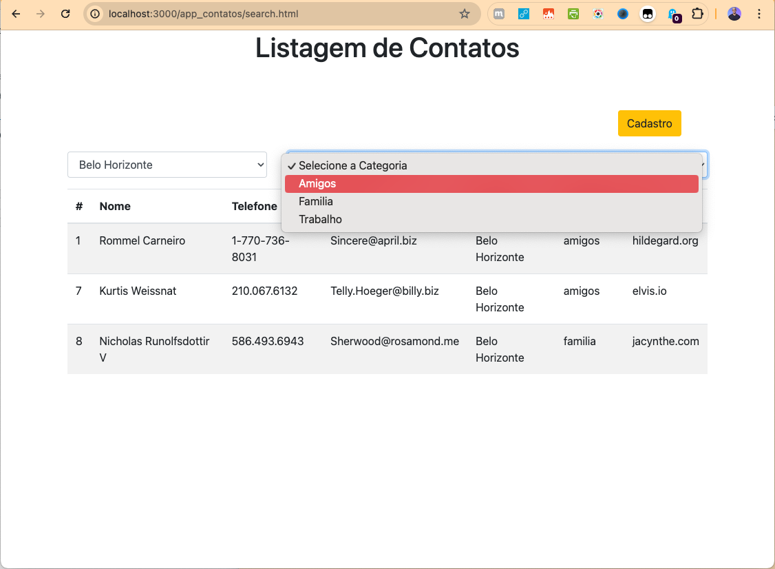 Cadastro de Contatos - Filtro/Pesquisa